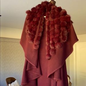 Dolce Cabo merlot cape with rabbit fur collar